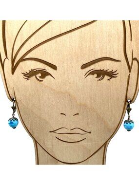 Bright Blue Bead Dangle Earrings, Vintage Bronzed Clip Ons with Art Glass
